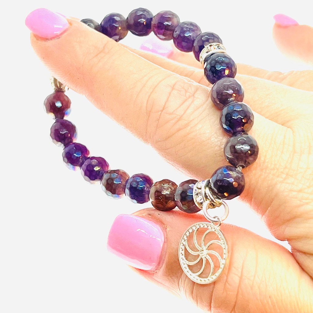 925infinity Signe Purple Amethyst Beaded Bracelet